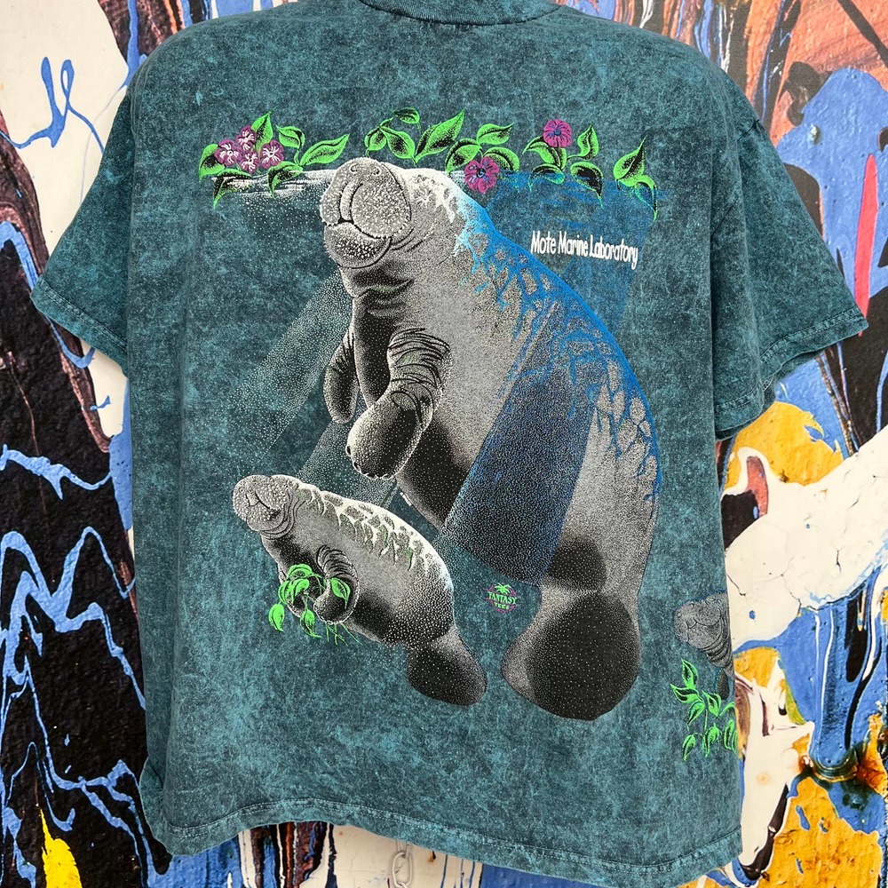 vtg '90s Manatee All Over Print Crunch Dye Big Print Animal Tee